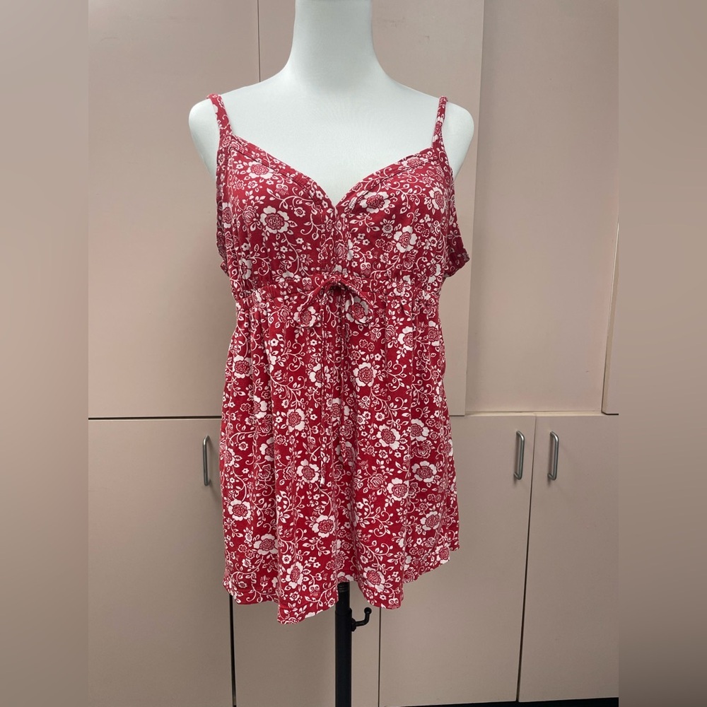 Ann Taylor Loft babydoll Y2K  tank top red white womems size Large tie front